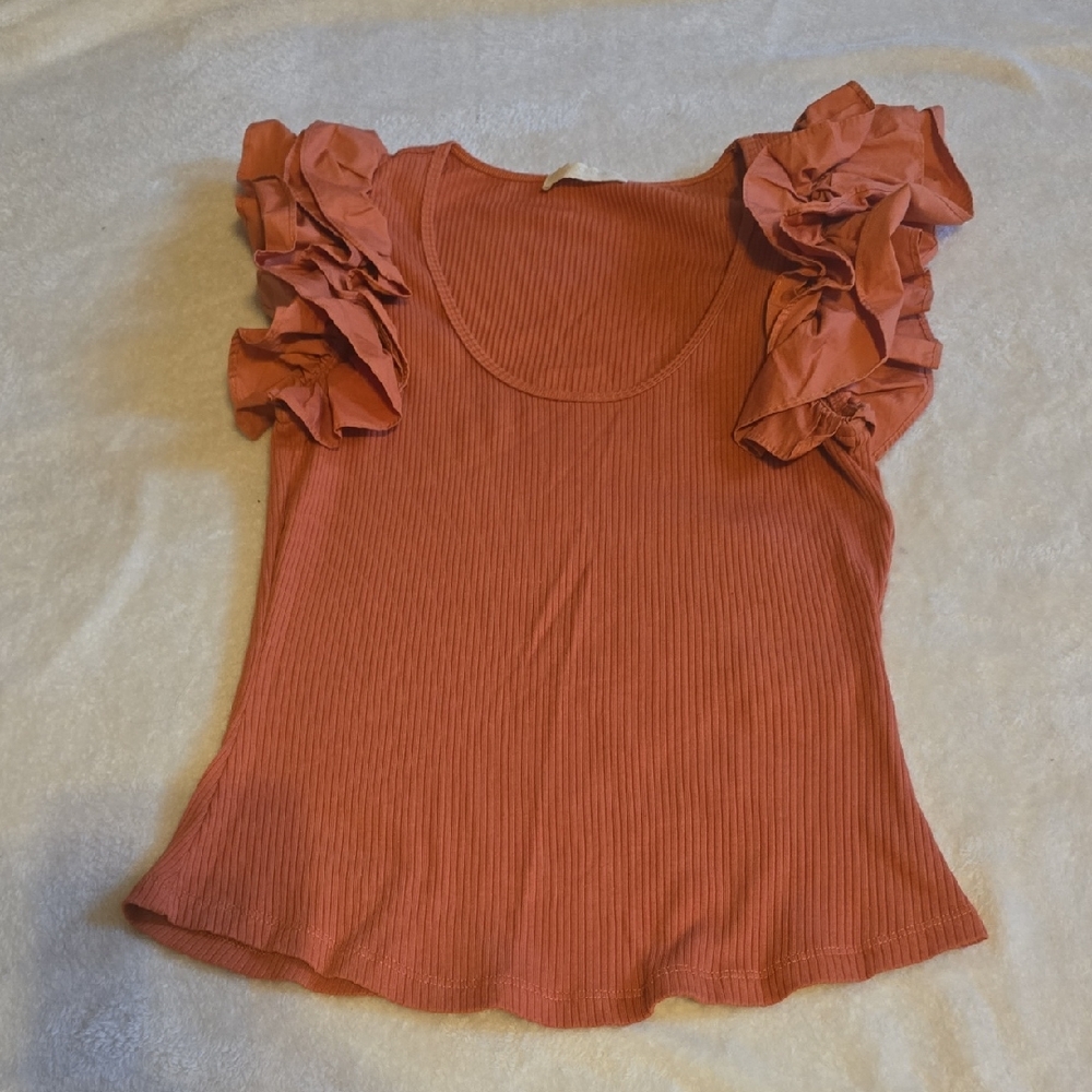 Ulla Johnson Orange Ruffled Cap Sleeve Blouse
